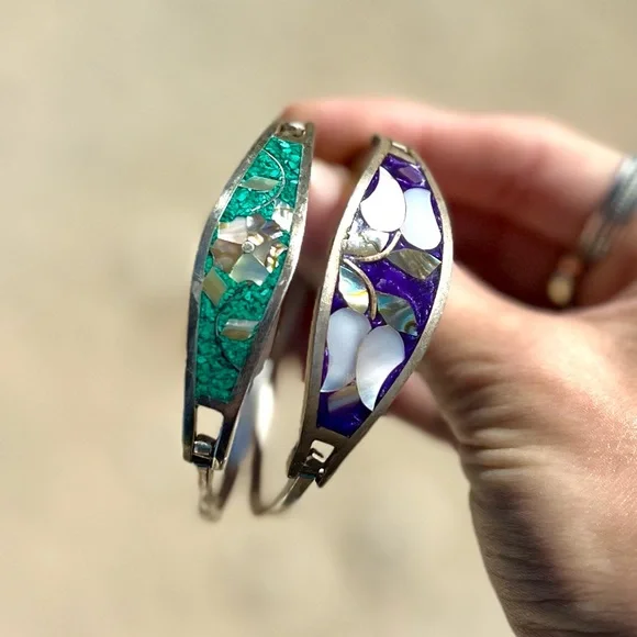 Turquoise Mexican Vintage Sterling Silver Cuff Bracelet 7” - Picture 11 of 12